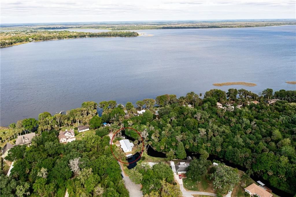 Lake Pierce covers 3855 acres and has a Public Boat Ramp, Property circled in Red