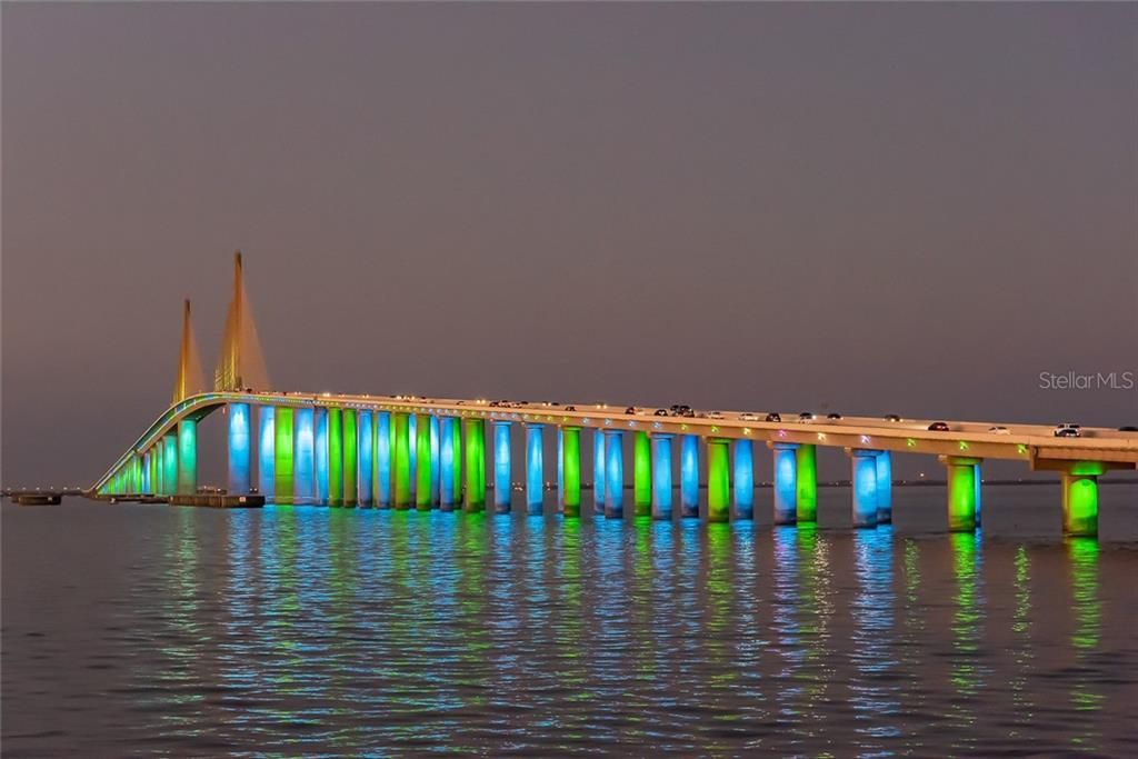 End your day with a light show on the Skyway