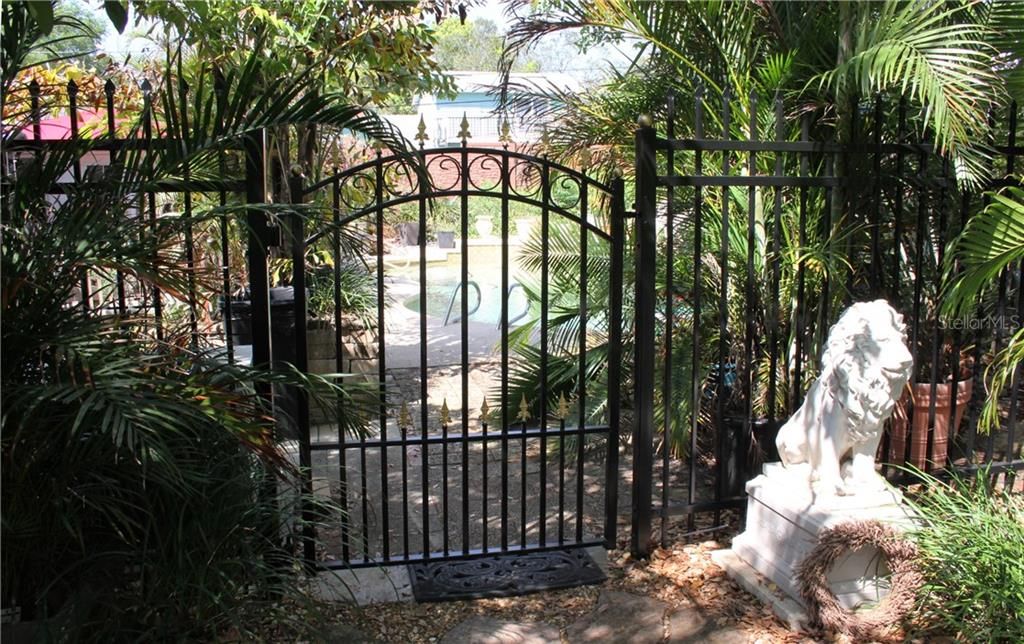 Gated entrance to the backyard and saltwater pool.