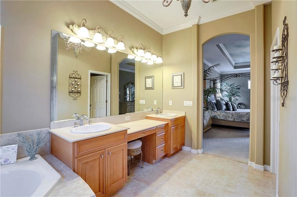 Master bathroom.  Double sinks with vanity counter.
