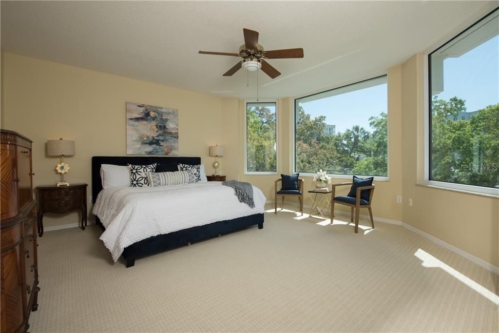 Natural light in this spacious master bedroom ! Views South and West!