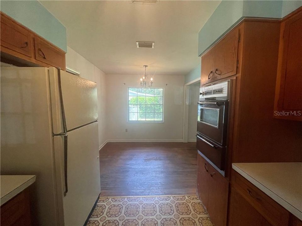 Kitchen overlooking dining area