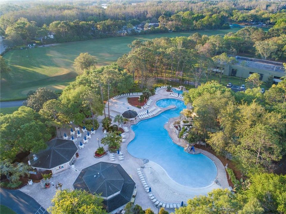Innisbrook Loch Ness resort style heated pool with waterslides. Huge heated spa. Restaurant with food and beverages.