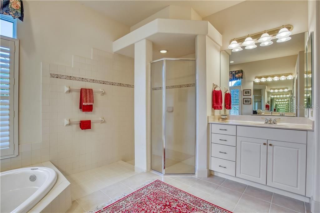 Master Bathroom with an additional single vanity and walk in shower