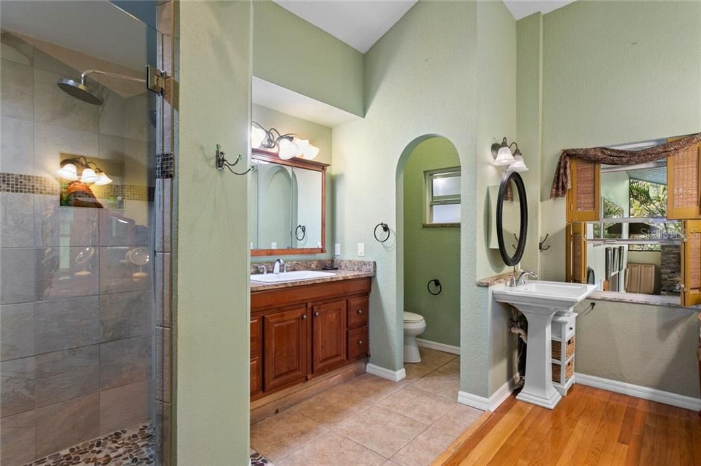 The Master Bath features dual sinks and a walk-in shower