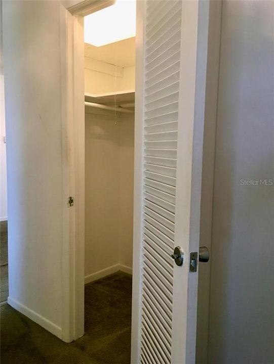 Walk-in closet in hallway for extra storage.