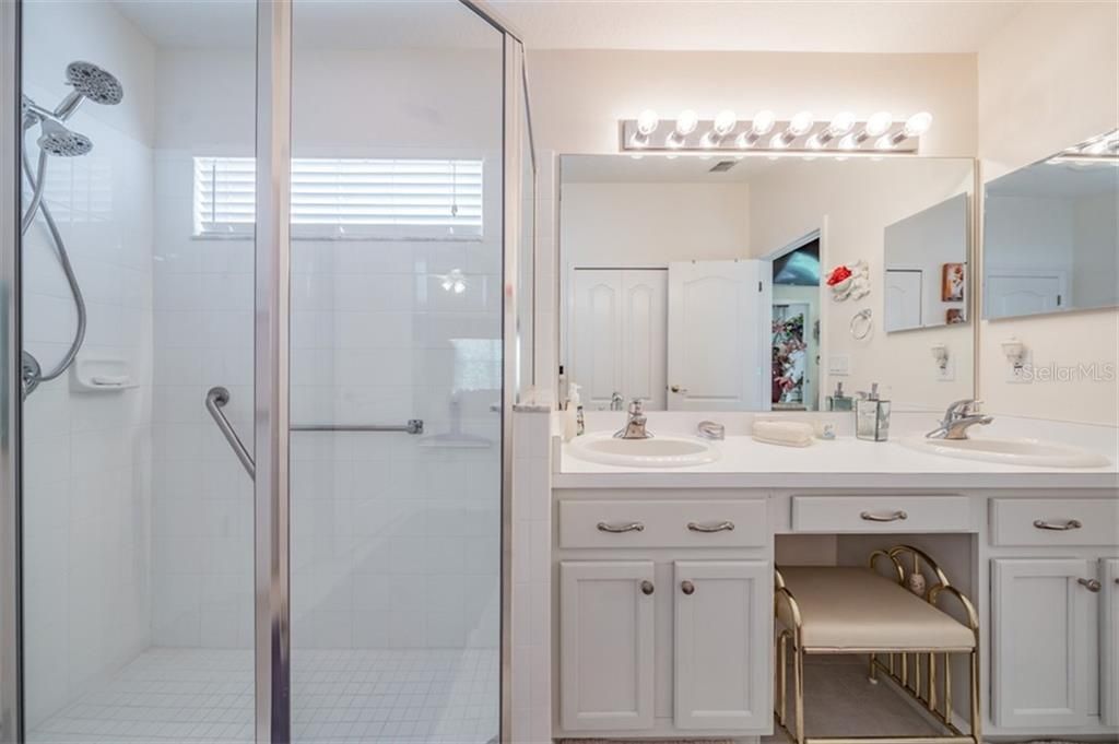 Double vanity allows additional storage