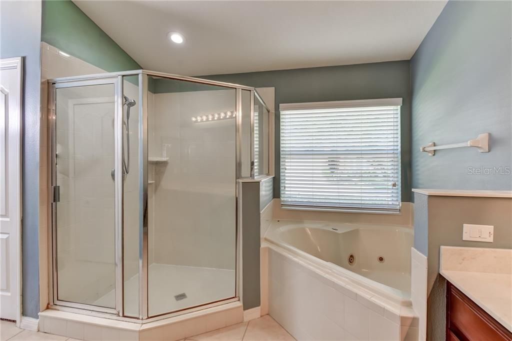 Roomy shower & jetted tub