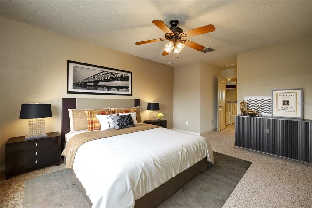 Virtually staged:  This bedroom has plenty of room for large furniture.