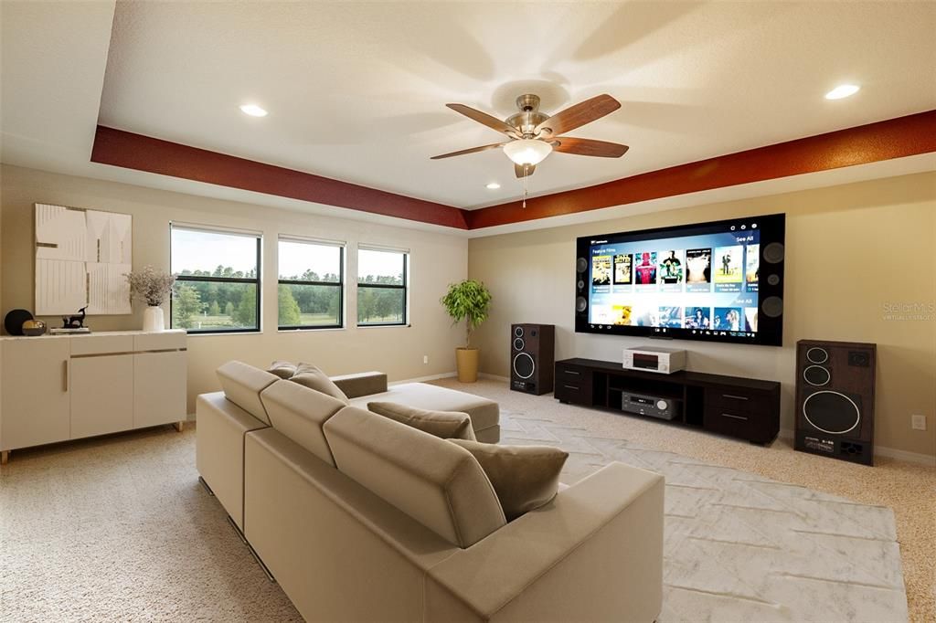 Virtually staged:  Upstairs: Enormous game room or theater room!