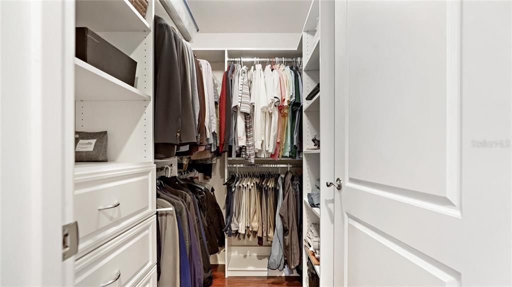 One of 2 walk in closets for the owner's retreat.
