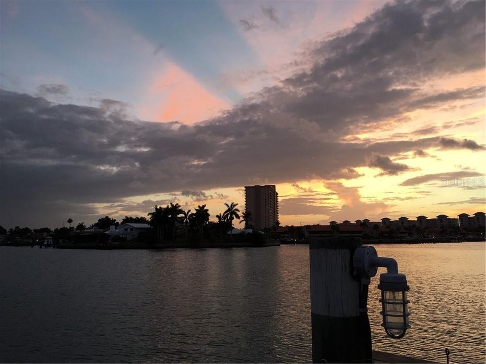 Sunset off the Marina Bay fishing pier.