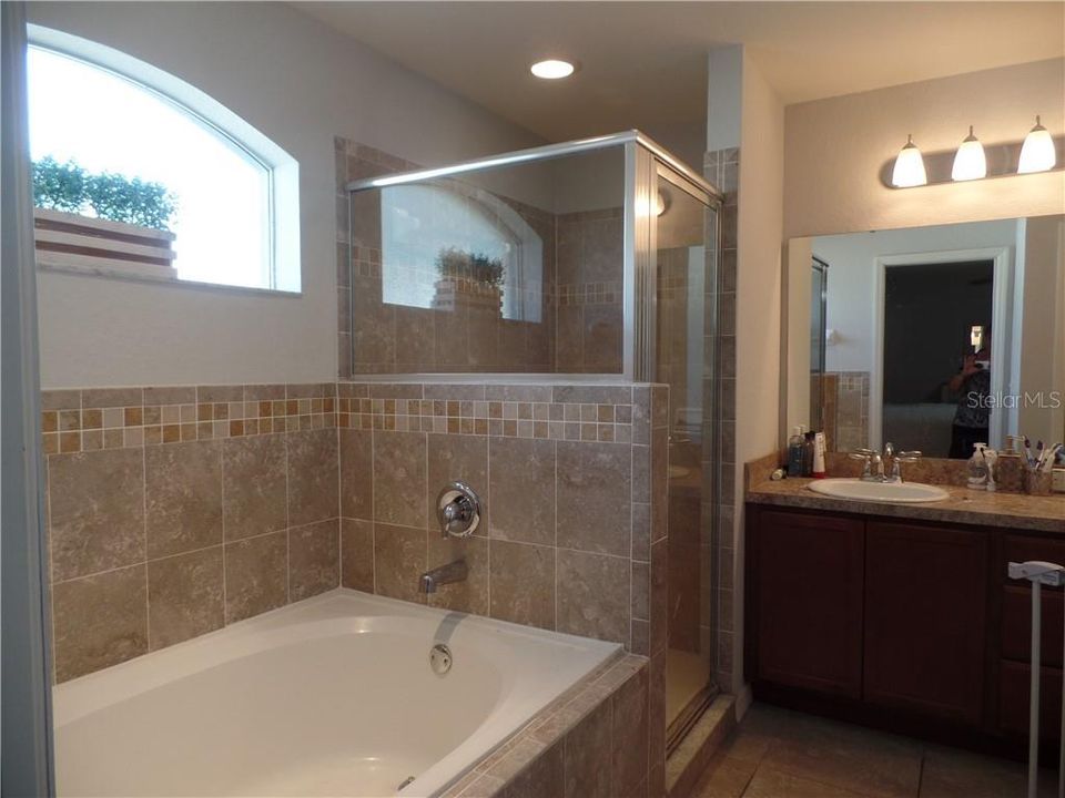 Garden tub, separate shower and double sinks!