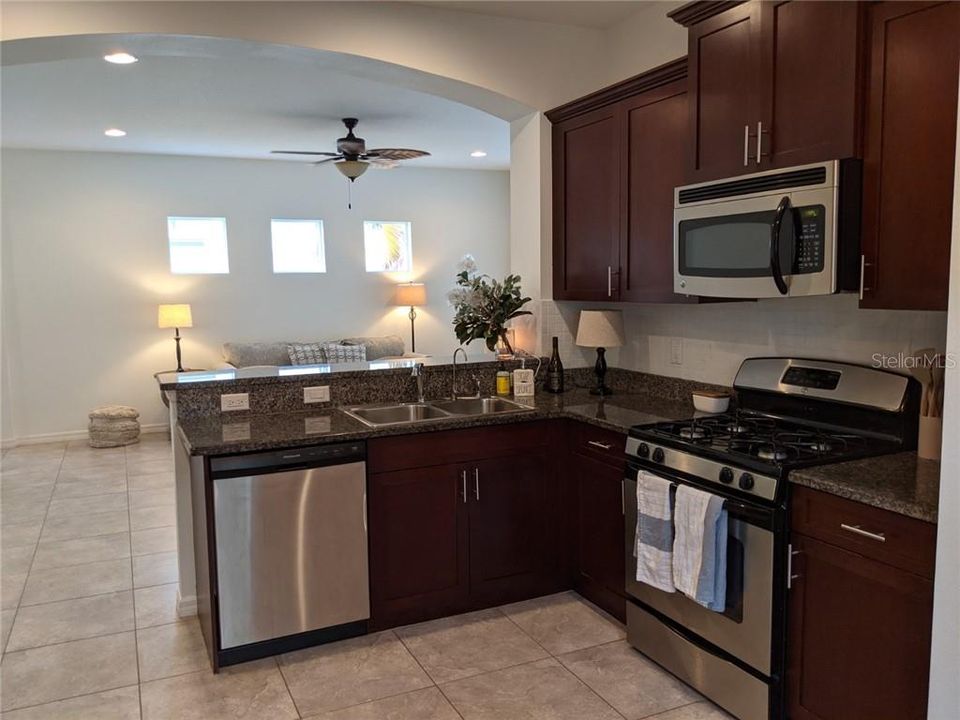 Kitchen looking into living area