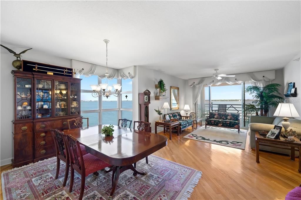 Large Dining Area has waterviews through floor to ceiling windows.