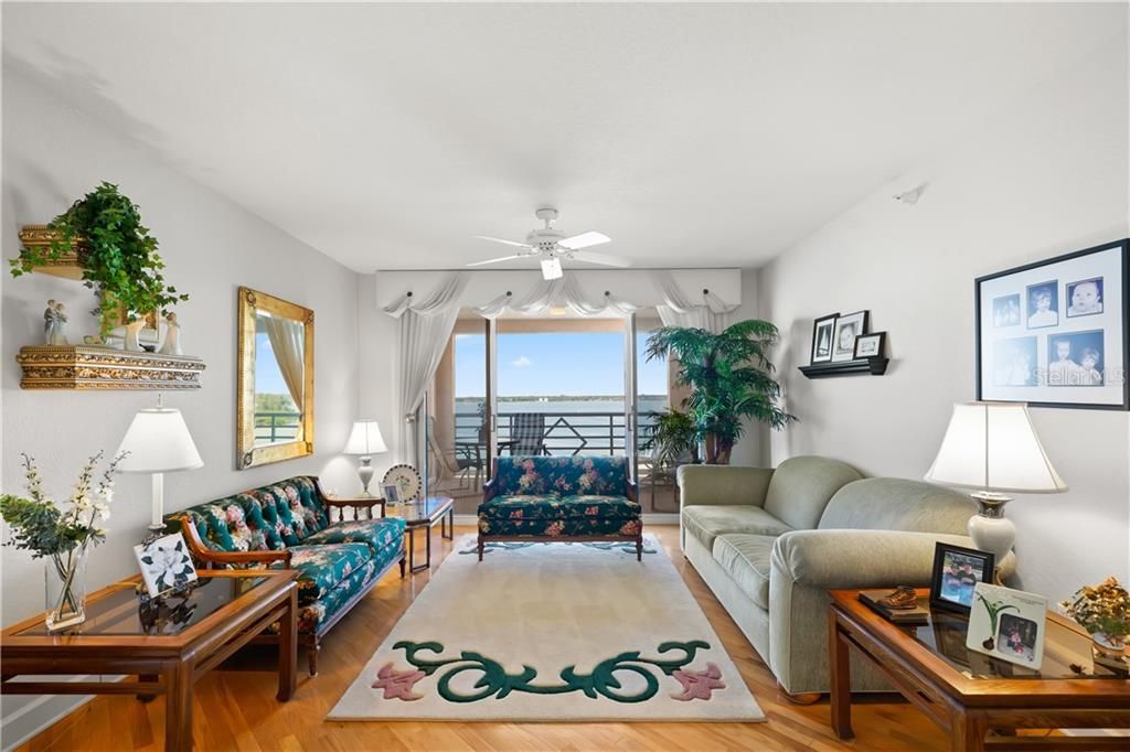 Great Room opens to the private balcony overlooking Boca Ciega Bay