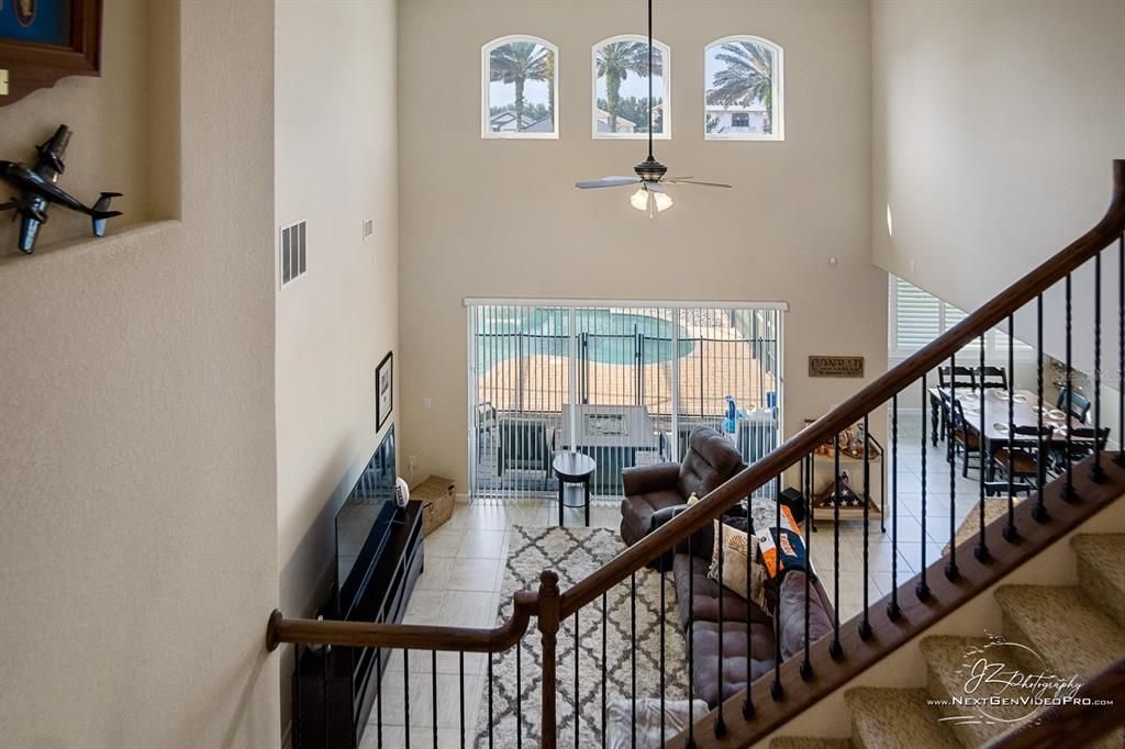 This view looks out from the loft area and shows off the custom railing.