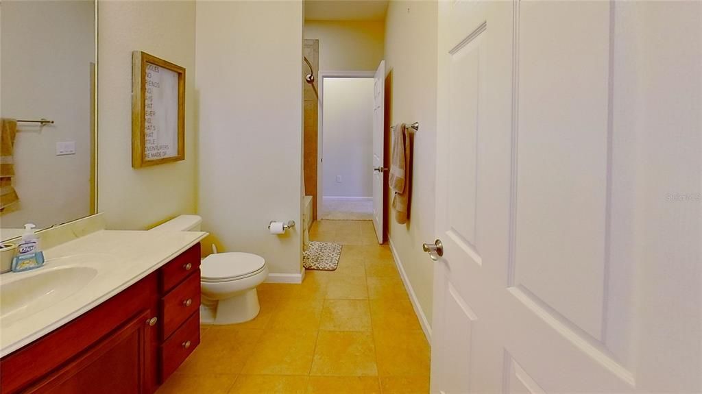This upstairs bathroom can be shared by the bedrooms three and four.