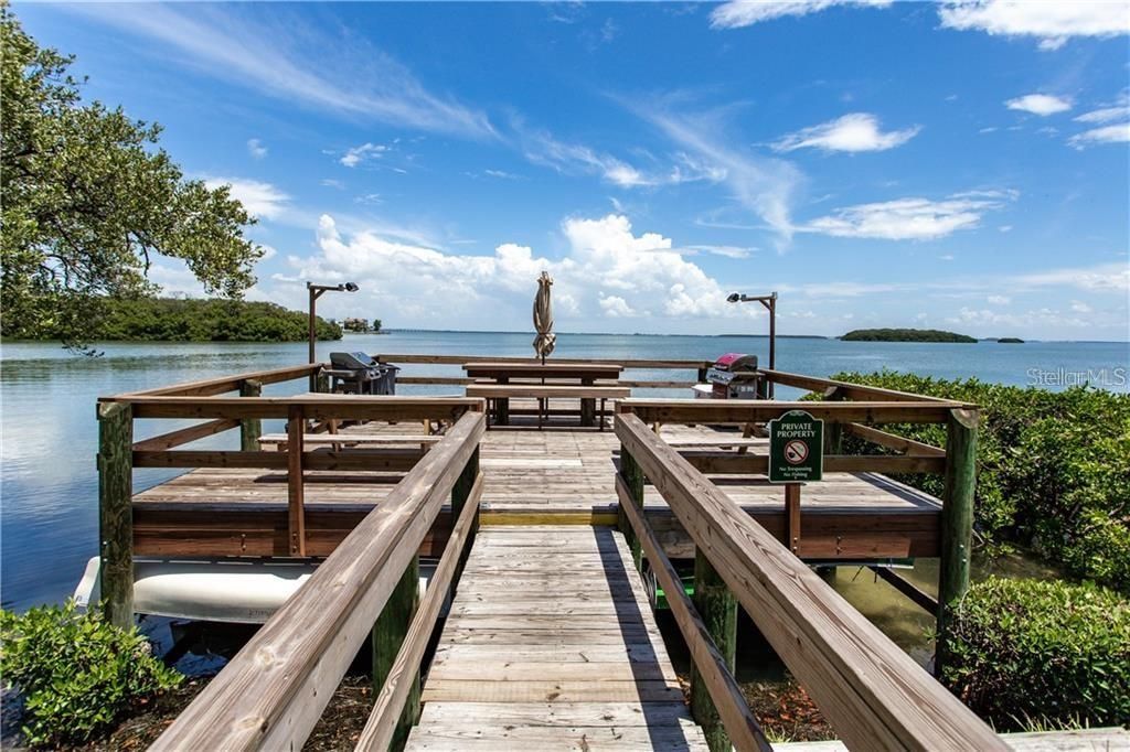 Pier with picnic bench and grills