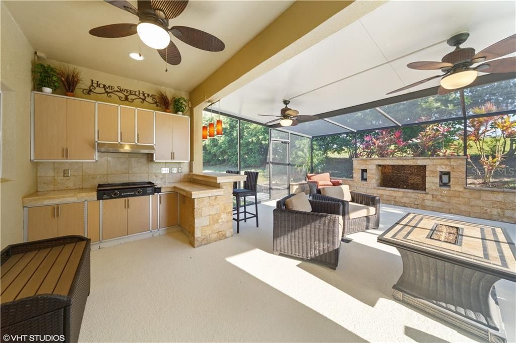 Outdoor Kitchen and Water Fountain, Fully-Enclosed Oversized Entertaining Space