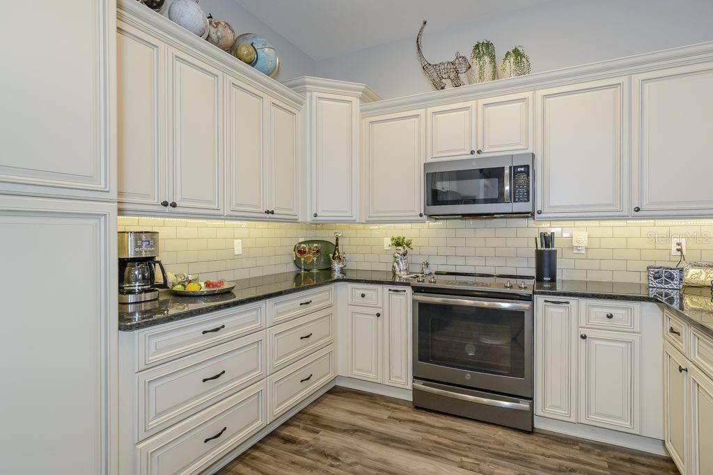 Numerous cabinets provide ample storage.