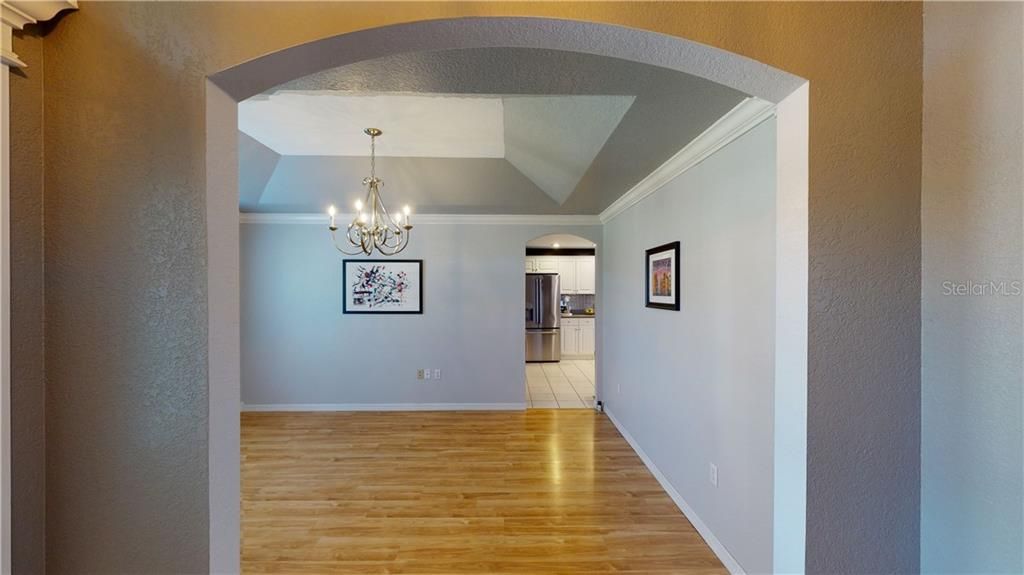 Dining room with tray ceiling