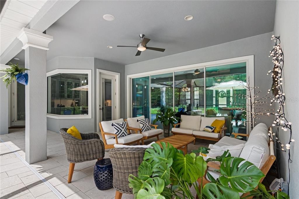 Outdoor sitting area under roof