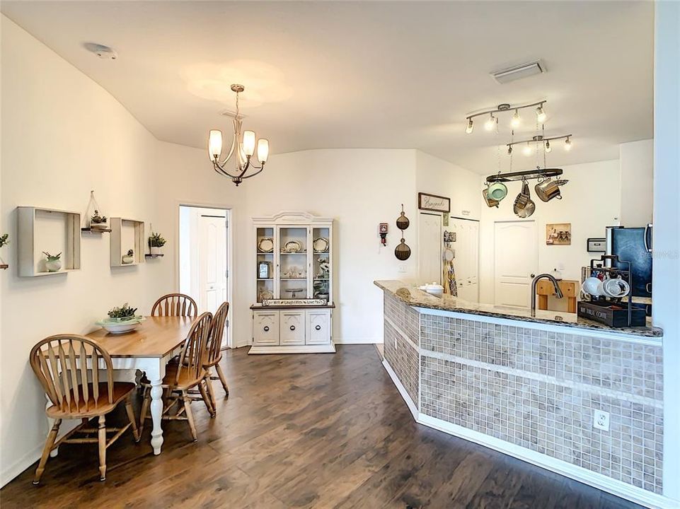 View of dining room and kitchen