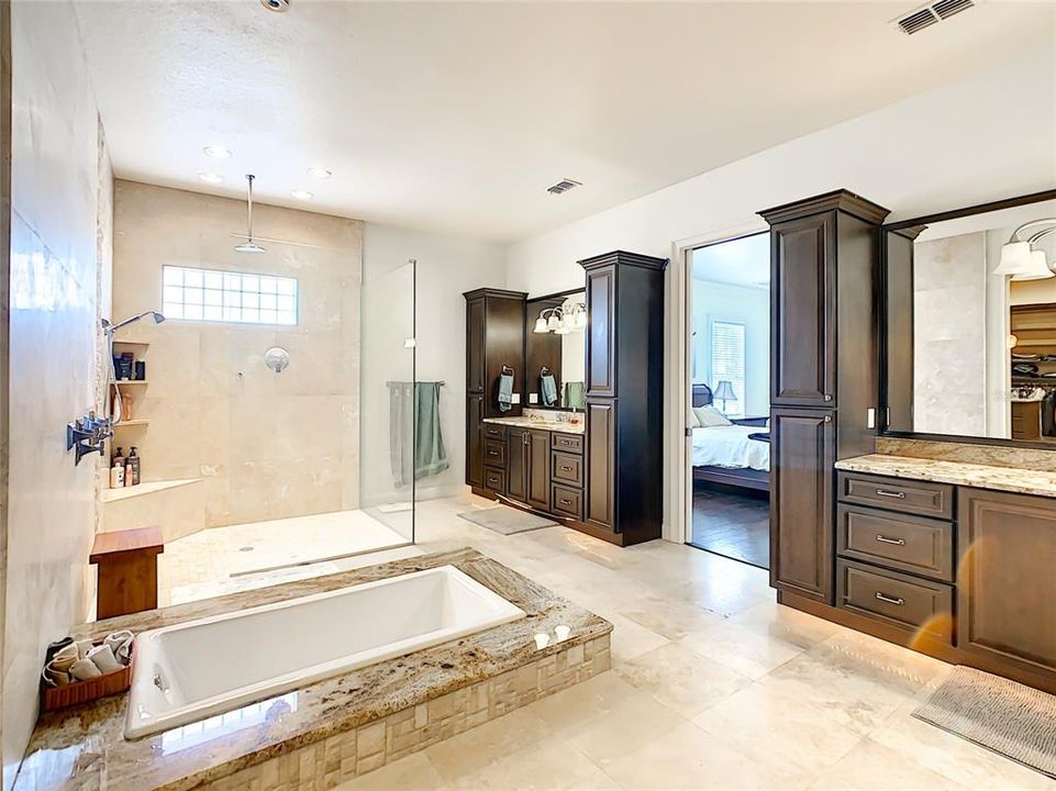 Master Bathroom with 2 Separate Vanities, Tub and Shower