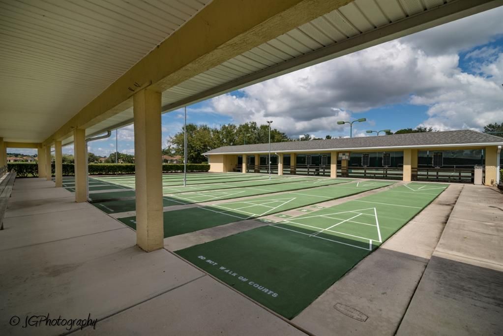 Lighted shuffleboard courts are also on the main clubhouse grounds. An outdoor basketball half court is adjacent.