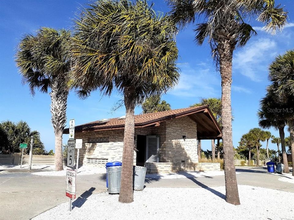 Public beach parking area with restrooms, showers at about 17th AVe and Gulf Blvd