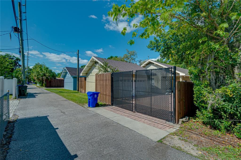 Rear alley and privacy gate.