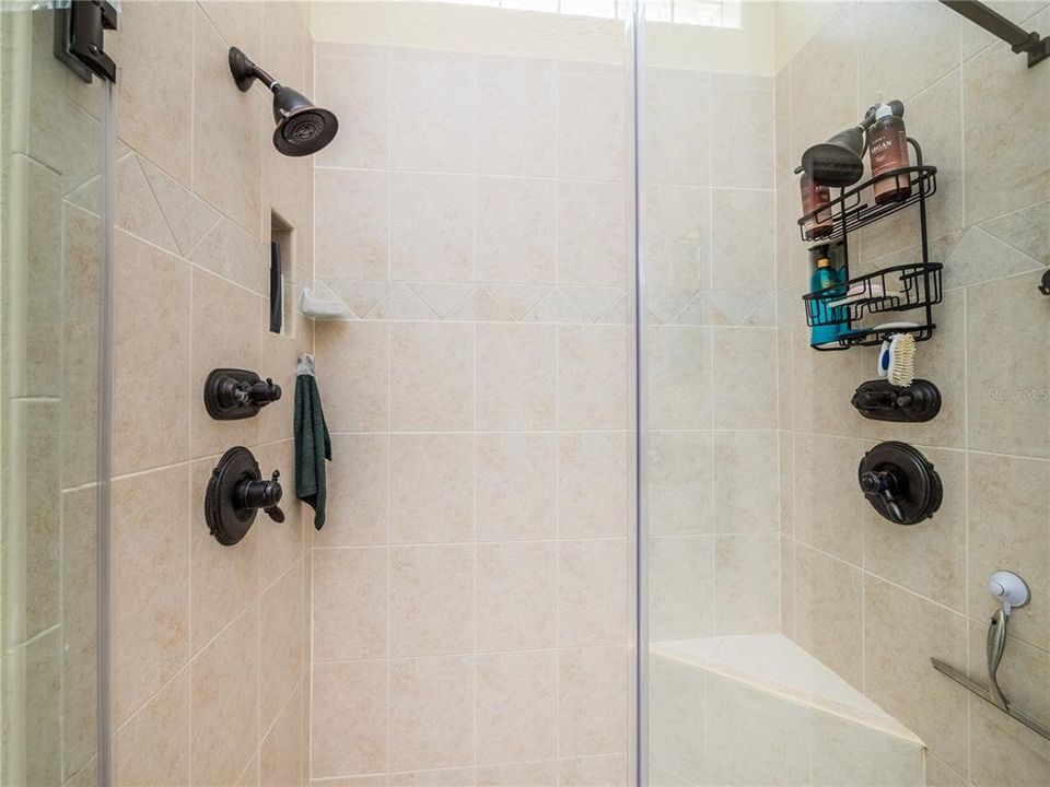 LARGE WALK IN SHOWER WITH DOUBLE MASSAGING SHOWERHEADS