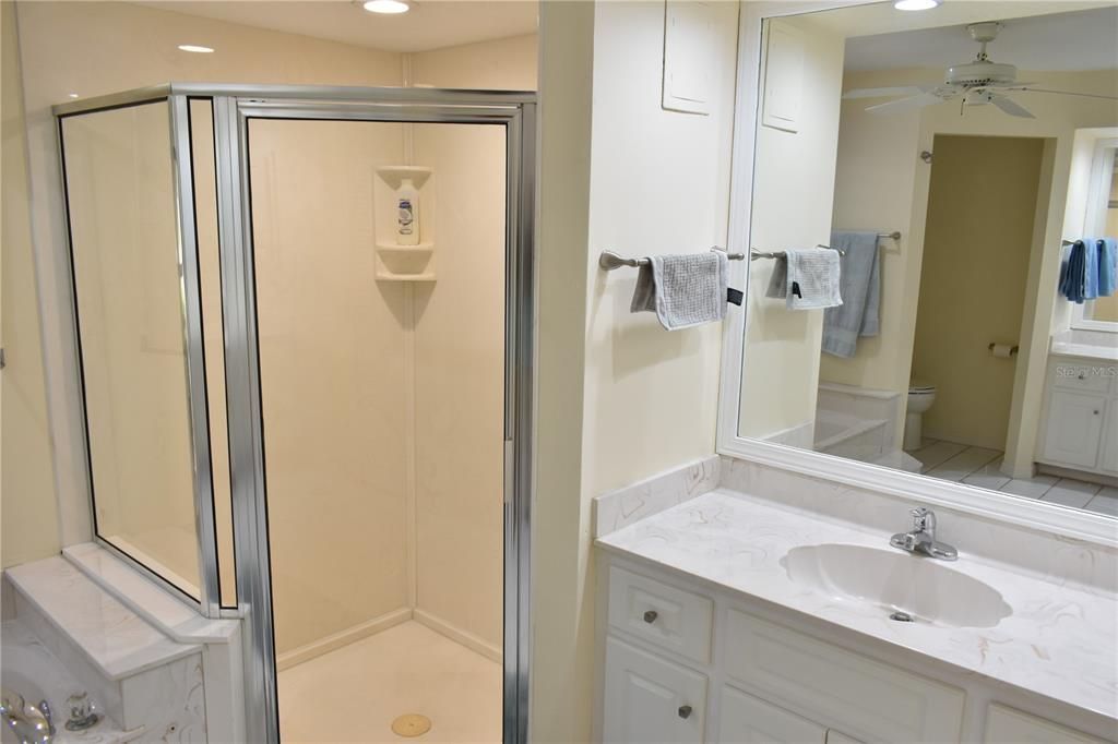 MASTER BATHROOM WITH SHOWER, TUB AND SEPERATE VANITIES