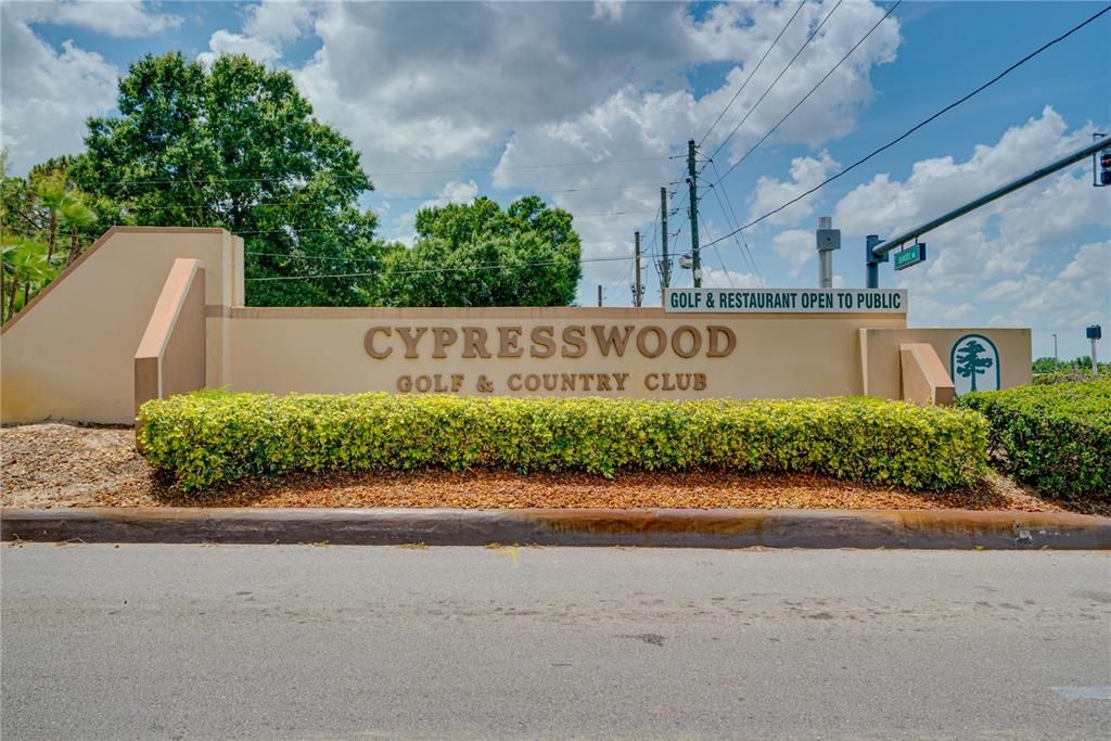 ENTRANCE SIGNAGE TO CYPRESSWOOD, A COMMUNITY WITH VARIOUS NEIGHBORHOODS