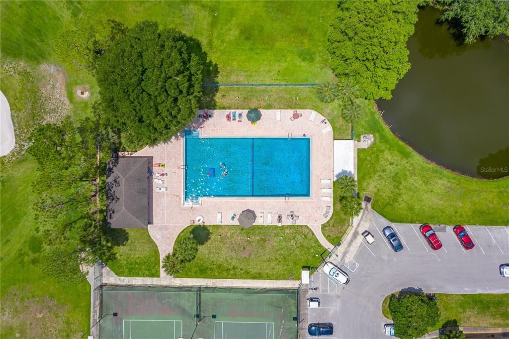 AERIAL VIEW OF POOL AND TENNIS COURTS