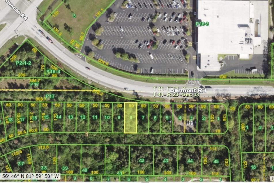 Aerial of the lots location. Access is via Knollwood Court, the undeveloped internal street of Tee & Green Subd.  To the east 7 lots is Orange Blossom Lane to SR74.  Access to SR-74 is via internal streets onto SR-74.  According to the county Knollwood Ct is a platted road but not accepted  into the county system which means the road more than likely will require any individual buyer or developer to  invest in building the road out to SR-74.