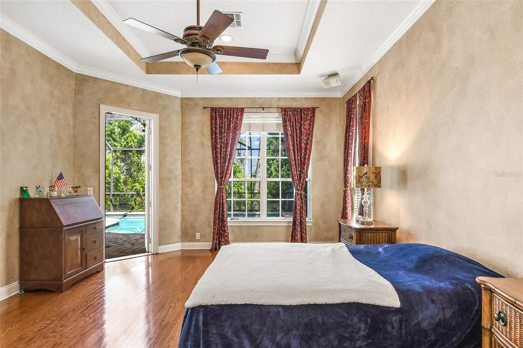 Downstairs master bedroom with conservation view. Huge room with beautiful trey ceilings.