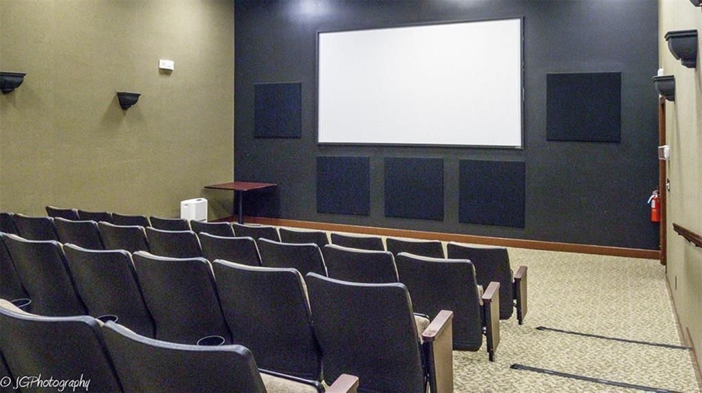 The movie theater if off the grand ballroom and has stadium seating and surround sound system. Movies are free for residents.