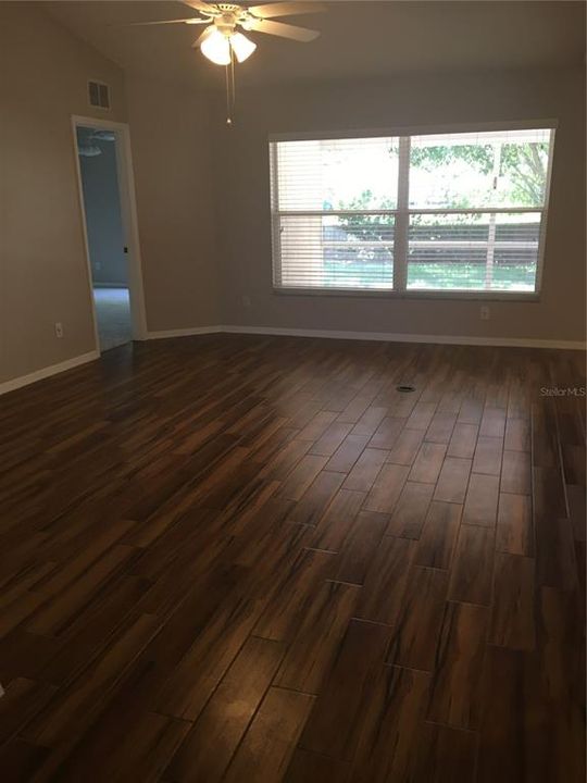 Great Room with ceramic wood look tile