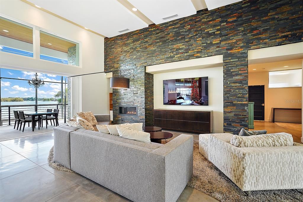 Great Room with Stone Wall