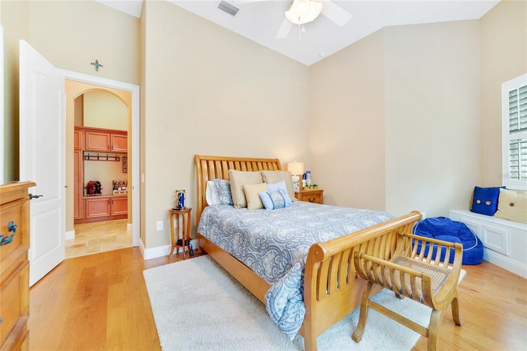 Alternate view of downstairs bedroom. You can see a drop zone beyond the bedroom door.