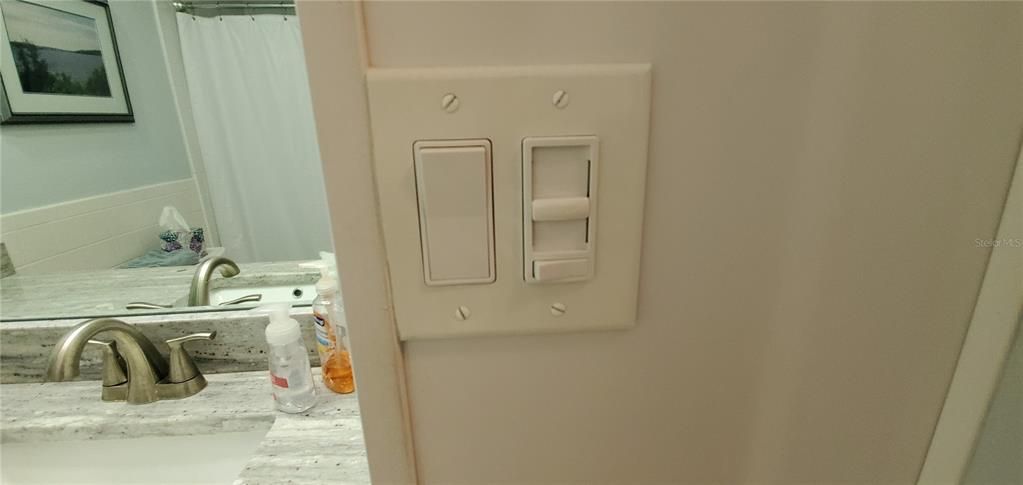 Modern brushed nickel fixtures.  Also new rocker switches and dimmers