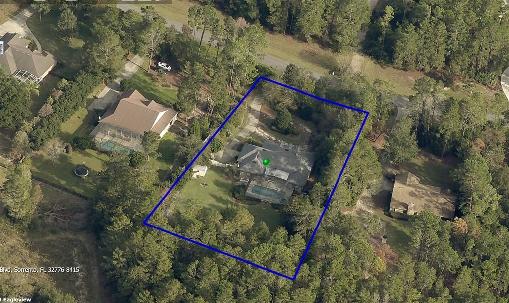 Satellite View illustrates the private setting. The passive 16 wooded acres behind is HOA owned.