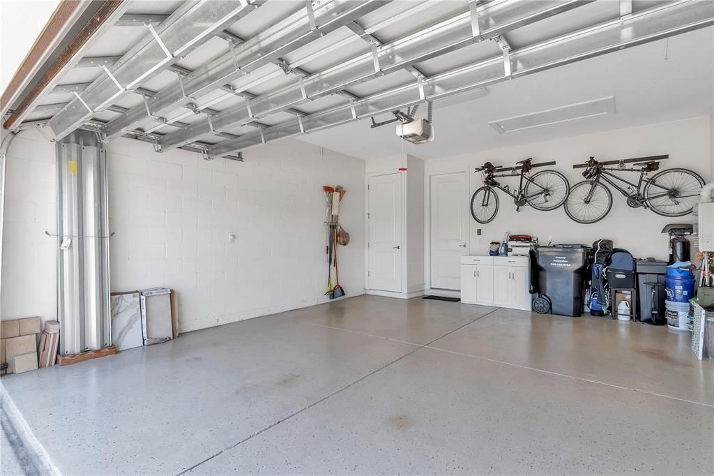 Bike racks, Epoxy flooring and hurricane rated garage door.