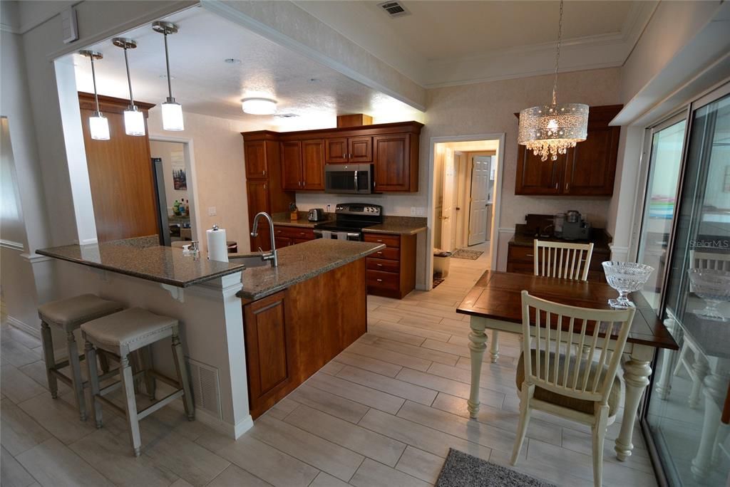 Updated kitchen is open to the family room.