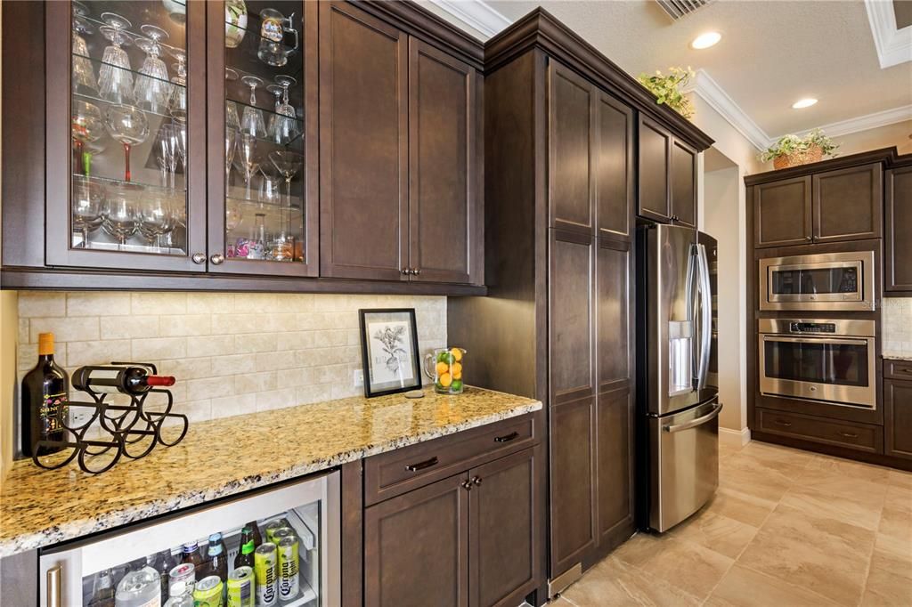 Bar area complete with beverage / wine refrigerator