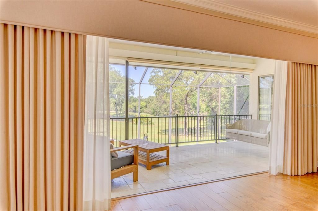 Balcony view over the pool and golf course