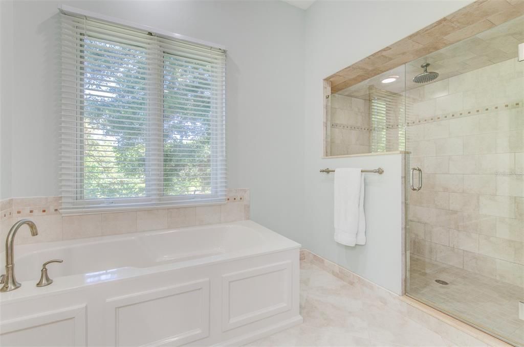 Garden tub and separate rainfall shower