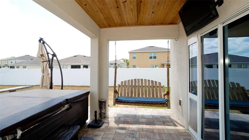 Patio with pine ceiling